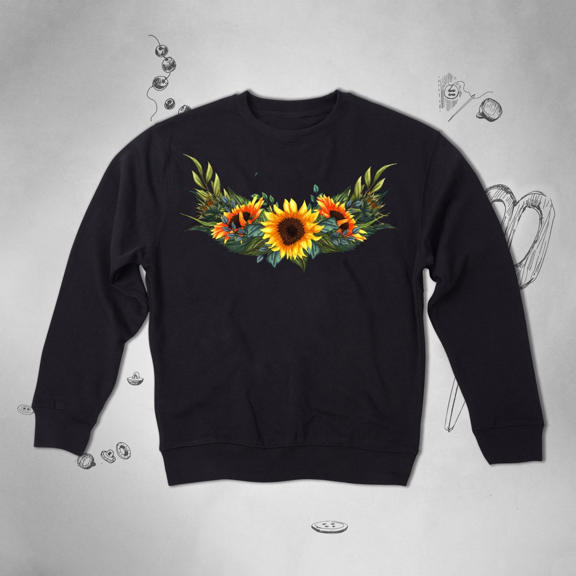 Yellow Sunflower Print Men's Sweatshirt