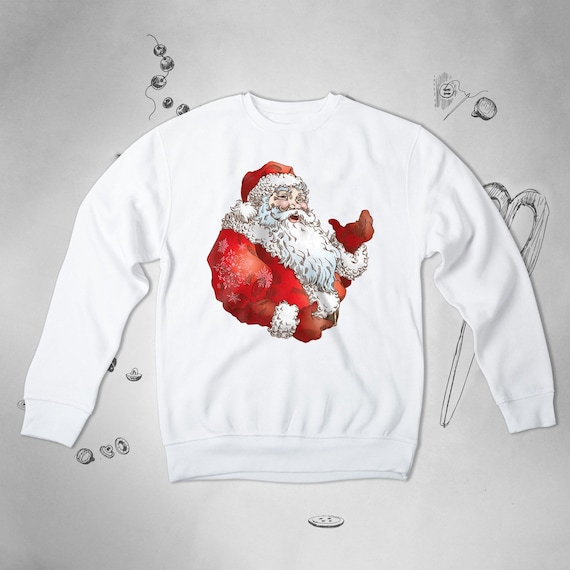 Women's Cute Christmas Santa Claus Jewel Art Crew Neck Sweatshirt 