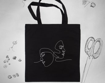 Faces Tote Bag for Women Men Girl Unisex Art Design Cotton Canvas Tote Bag Eco Grocery Illustration Aesthetic Artsy Minimalist Drawing Gift