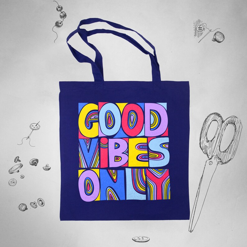 Quote Tote Bag for Women Girls Unisex Beach Good Vibes Only Cotton Canvas Tote Bag Eco Shopping Grocery Kawaii Rainbow Sayings Tote Bag Gift