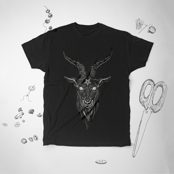 Satan shirt for Men Women Girl tee t shirt tshirt Goth Occult Graphic shirt Guy Animal Goat Gothic Baphomet Pentagram Unisex shirt Gift idea
