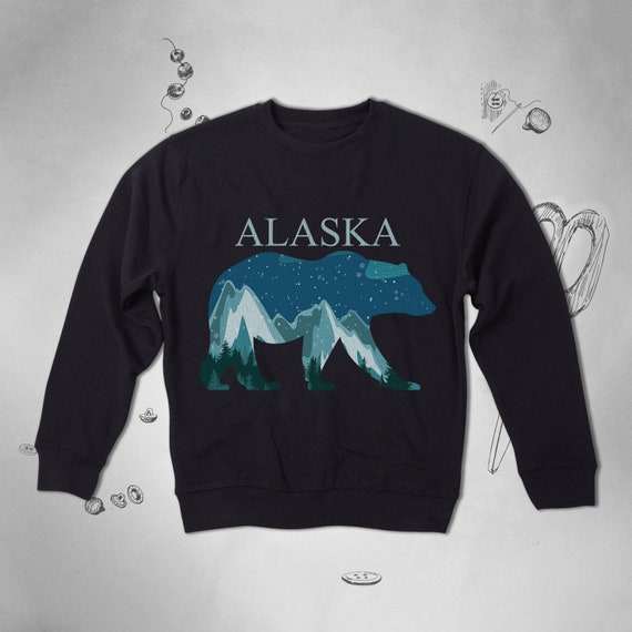 Alaska sweatshirt sweater Bear sweatshirt USA Alaska State Nature Mountains Aesthetic Graphic Design Unisex Crewneck sweater Gift