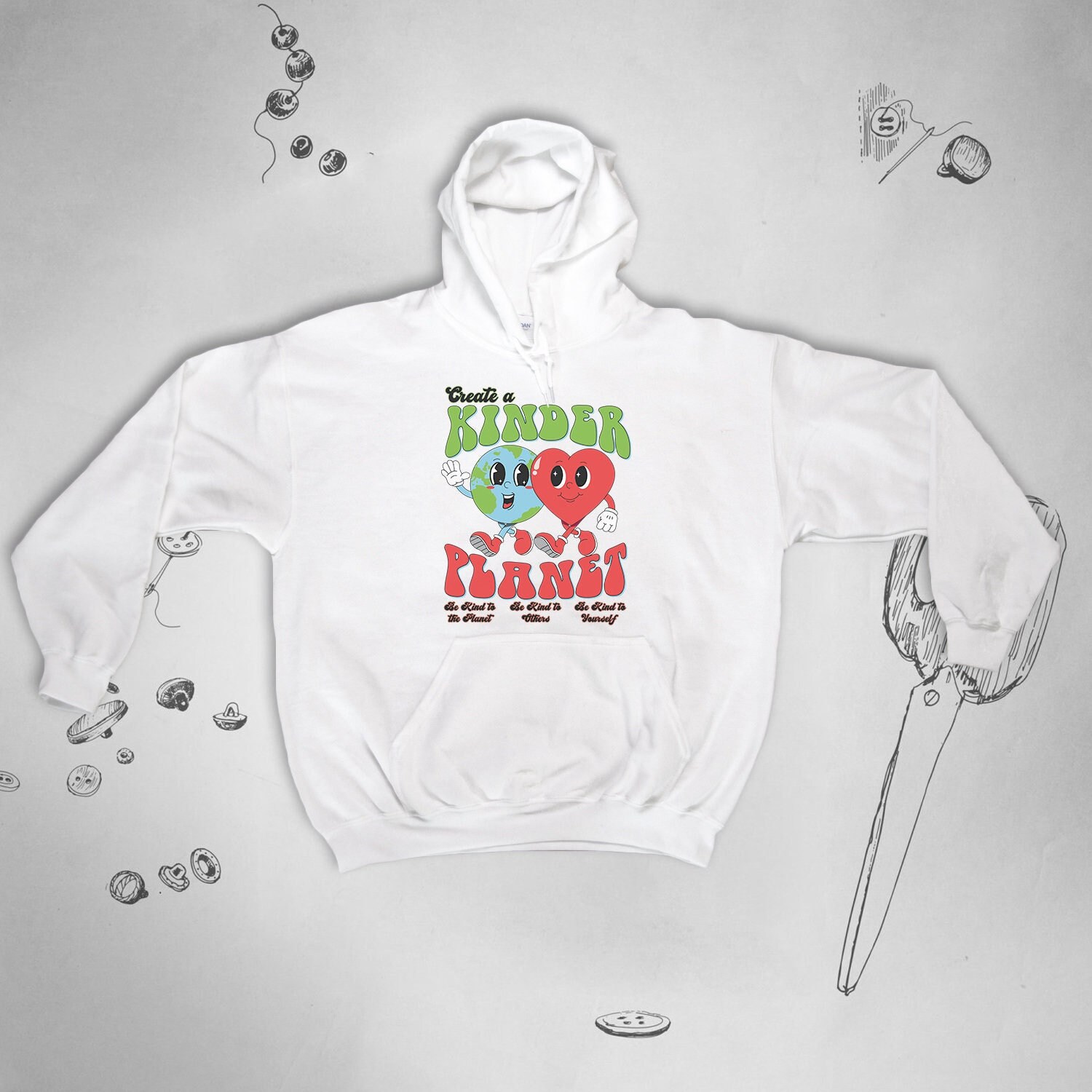 Kinder planet hoodie Trendy graphic Design Saying Create a kinder planet Be Kind Cute kindness Earth unisex sweatshirt with hood Gift idea