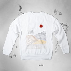 Japanese sweatshirt sweater Aesthetic sweatshirt Japan Abstract Nature Mountains Sunset Trendy Graphic Design Unisex Crewneck sweater Gift image 2