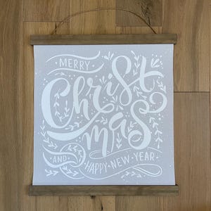 Ready to Ship - 24 in MERRY CHRISTMAS Hanging Tapestry Sign - Country Vintage Farmhouse Christmas Wall Art