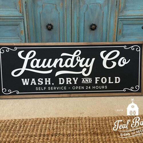 laundry co. wash dry fold sign mud room sign framed wood sign laundry room wall art Laundry Co Farmhouse Wood Sign laundry decor