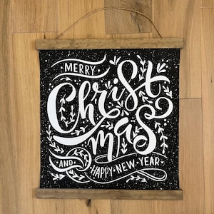 Ready to Ship - 24 in MERRY CHRISTMAS Hanging Tapestry Sign - Country Vintage Farmhouse Christmas Wall Art