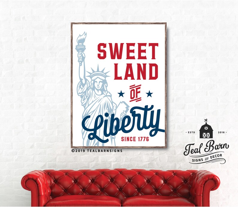 Patriotic Independence Day Farmhouse Decor Sweet Land of Liberty Hand Painted Sign