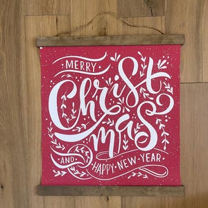 Ready to Ship - 24 in MERRY CHRISTMAS Hanging Tapestry Sign - Country Vintage Farmhouse Christmas Wall Art