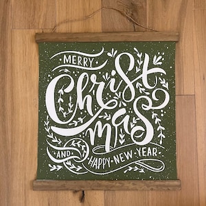 Ready to Ship - 24 in MERRY CHRISTMAS Hanging Tapestry Sign - Country Vintage Farmhouse Christmas Wall Art