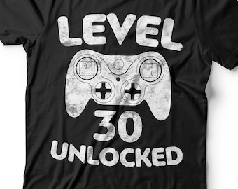 Level 30 Unlocked T-Shirt - Unisex Funny Mens 30th Birthday Gamer Shirt - Born in 1996 Gaming Gift TShirt for Father's Day Christmas