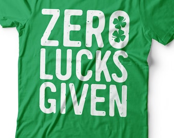 Zero Lucks Given T-Shirt - Unisex Funny Mens Drinking Shirt - Vintage Four Leaf Clover Beer TShirt Gift for St Patrick's Day 2026