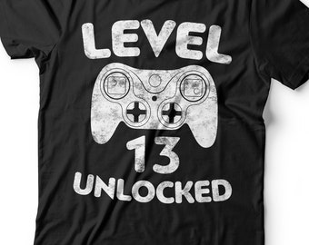 Level 13 Unlocked T-Shirt - Unisex Funny Mens 13th Birthday Official Teenager Gamer Shirt - Born in 2013 Gaming Gift TShirt for BDay Party