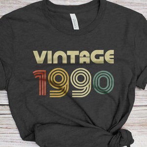 Vintage T-shirt 1990 - Unisex vrouwen mannen grappig retro lettertype 35e verjaardag shirt - Vintage cadeau-T-shirt 1990 voor BDay Party Christmas
