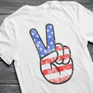 T-shirt signe de paix drapeau américain - chemise américaine fière drôle hommes femmes - cadeau vintage tshirt drapeau des Etats-Unis pour la fête de l'indépendance, 4 juillet
