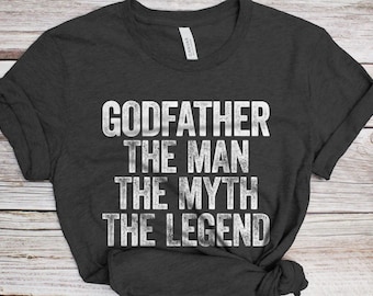 Godfather The Man The Myth The Legend T-Shirt - Funny Mens Best Papa Shirt - Vintage Godfather TShirt for Father's Day Christmas