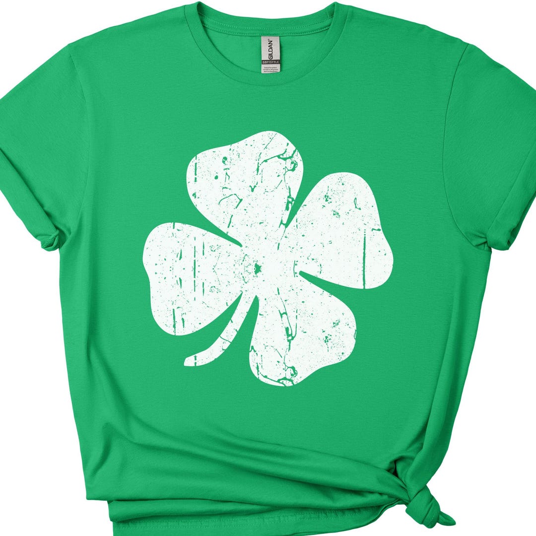 Jjyee Men's Distressed Green Four Leaf Clover T-Shirt - St Patrick's Day Tee, Soft Cotton Blend, XL