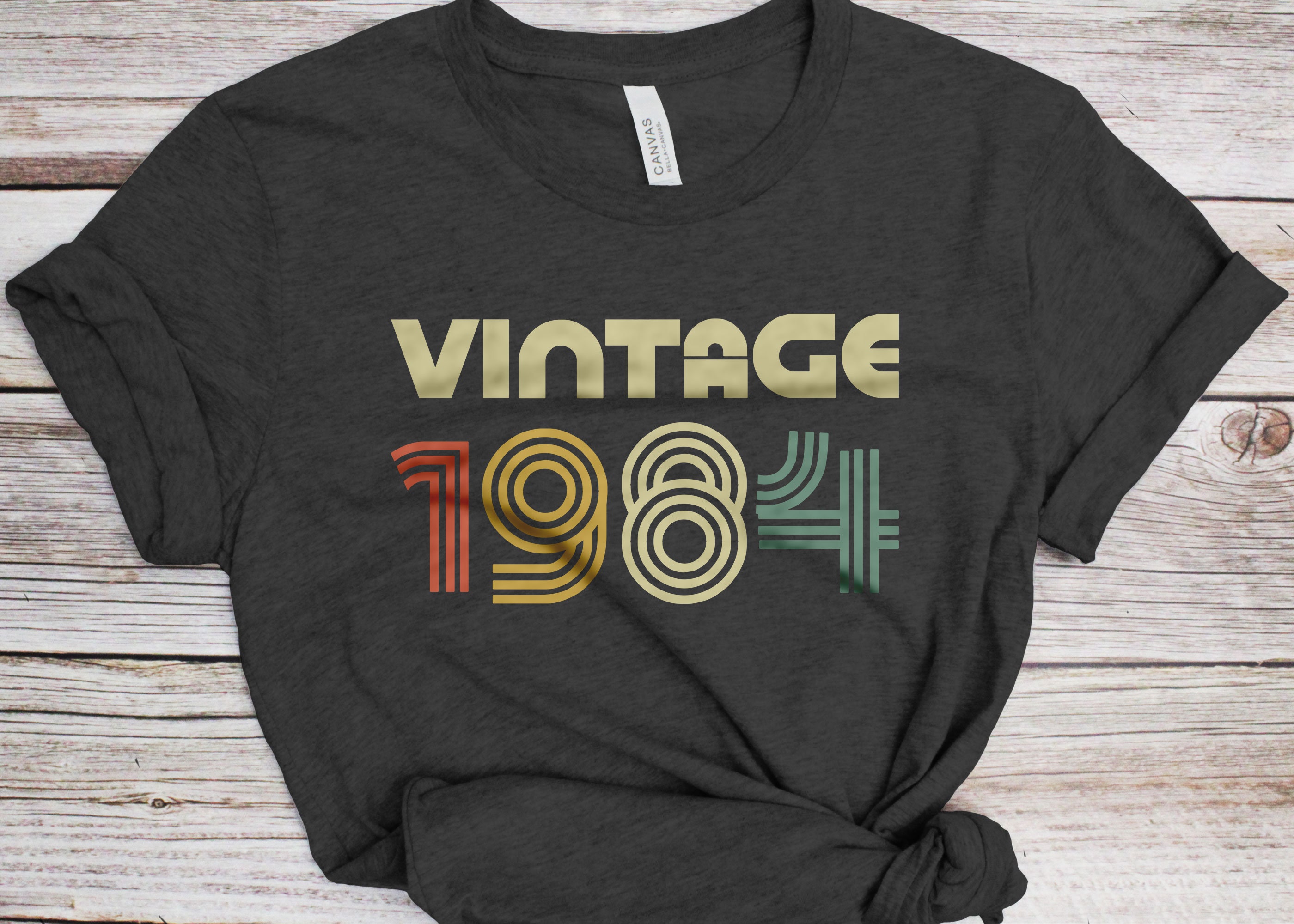 Vintage 1984 T-Shirt - unisex Women Men Funny Retro Font 39th Birthday Shirt - Vintage 1984 Gift Tshirt for Bday Party Christmas