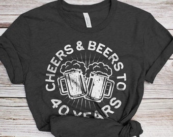 Cheers And Beers To 40 Years T-Shirt - Unisex Funny 40 AF Mens 40th Birthday Shirt - Born in 1986 Gift Vintage TShirt BDay Christmas Day