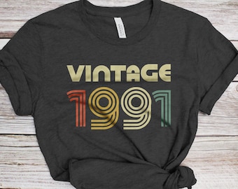Vintage 1991 T-Shirt - Unisex Women Men Funny Retro Font 35th Birthday Shirt - Vintage 1991 Gift TShirt for BDay Party Christmas