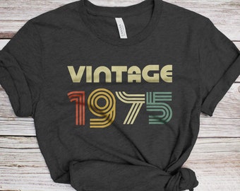 Vintage 1975 T-Shirt - Unisex Women Men Funny Retro Font 51th Birthday Shirt - Vintage 1975 Gift TShirt for BDay Party Christmas