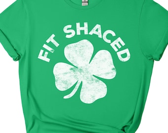 Fit Shaced T-Shirt - Unisex Funny Mens Drinking Shirt - Vintage Four Leaf Clover Beer TShirt Gift for St Patrick's Day 2026