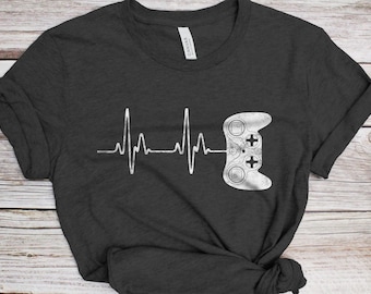 Gamer Heartbeat T-Shirt - Unisex Funny Birthday Video Game Controller Shirt - Gaming Gift TShirt for Nerd Geek Gaimer
