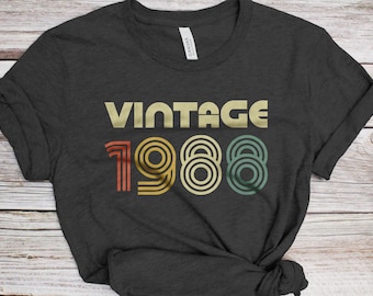 Vintage 1988 T-Shirt - Unisex Women Men Funny Retro Font 38th Birthday Shirt - Vintage 1988 Gift TShirt for BDay Party Christmas