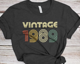 Vintage 1989 T-Shirt - Unisex Women Men Funny Retro Font 37th Birthday Shirt - Vintage 1989 Gift TShirt for BDay Party Christmas
