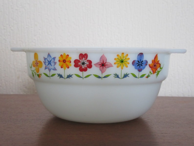 Collectable fab colors Serving Bowl 1960/'s flower power English Milk Glass bright colours vintage gift idea Vintage Phoenix Opalware