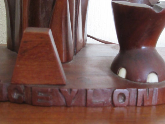 Sale Pre 1948 Teak Ivory Elephant Lamp Smokers Compendium Etsy