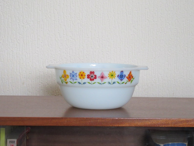 Collectable fab colors Serving Bowl 1960/'s flower power English Milk Glass bright colours vintage gift idea Vintage Phoenix Opalware