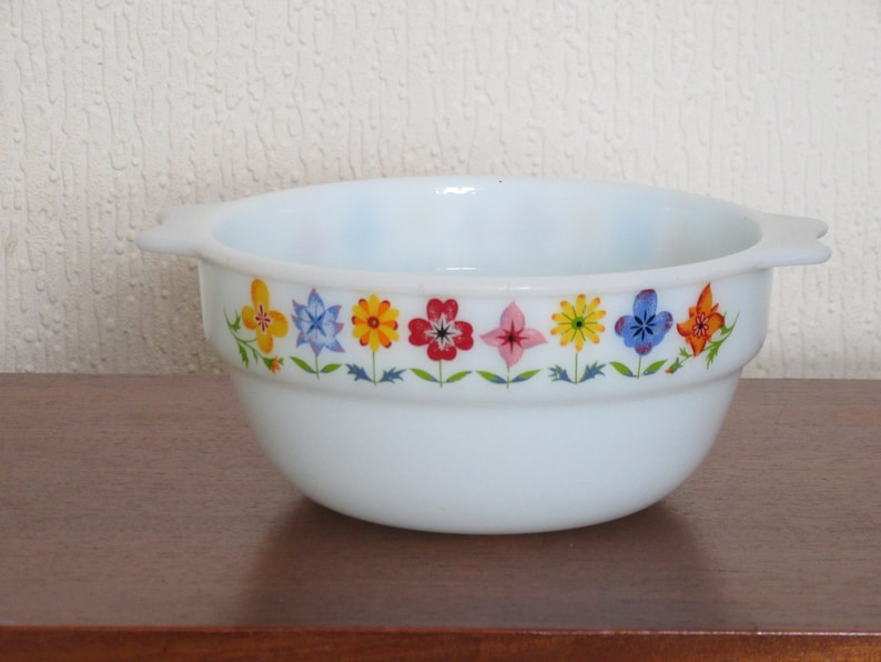 Collectable fab colors Serving Bowl 1960/'s flower power English Milk Glass bright colours vintage gift idea Vintage Phoenix Opalware
