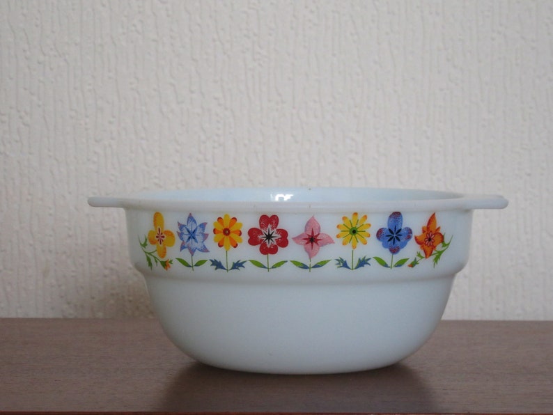 Collectable fab colors Serving Bowl 1960/'s flower power English Milk Glass bright colours vintage gift idea Vintage Phoenix Opalware