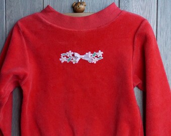 1980s Punky Brewster Carters Geranium Red Velour Pull-Over - 4T