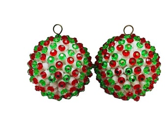 2 Vintage Christmas Ornament Beaded Red Green Ornaments Xmas 22802 Holiday