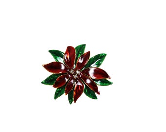 Poinsettia Brooch Vintage Christmas Green Red 54837