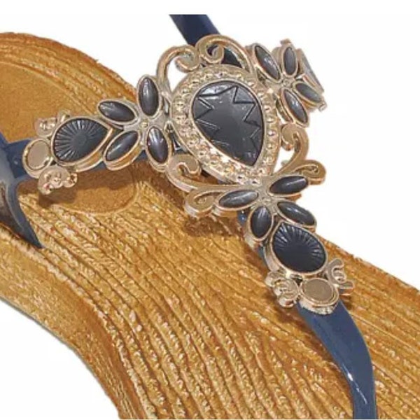 EVE WOMEN'S SANDALS Bling with jewel design Toe Thong New! Navy 1376