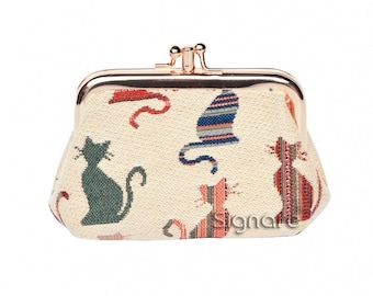 Signare Cheeky Cat Double Section Coin Frame Purse Tapestry Colorful Cats Design