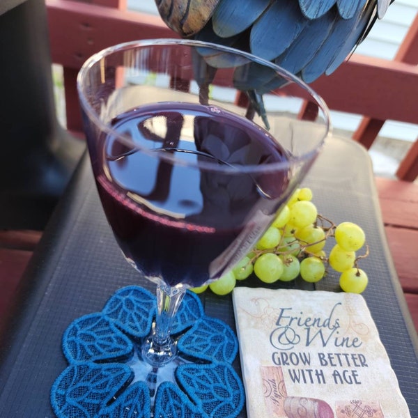 Lace wine coaster set freestanding gift wine glass coaster embroidered stemware wedding wine charms handmade slip on coaster housewarming