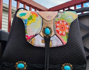 Handmade Quilted Angel Tote Bag: Vegan Leather Crossbody Purse