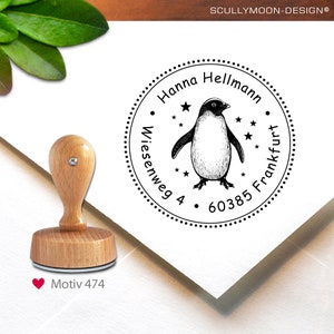 Timbro (474) - personalizzato, timbro con indirizzo, 4 cm, pinguino, timbro con indirizzo, timbro personalizzato, personalizzato