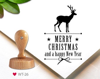 Stamp (WT-26) - Christmas, 5.2 cm, merry christmas and a happy new year, deer, stamp