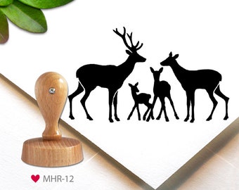 Stamp (MHR-12) - deer family, 6.5 cm, Christmas, stamp, deer