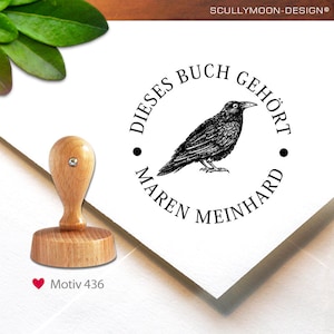 Timbro (436) - personalizzato, exlibris, 3,6 cm, timbro con nome, corvo, exlibris, libri, libri, timbro personalizzato, personalizzato