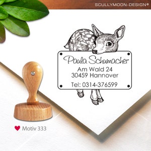 Timbro (333) - personalizzato, timbro indirizzo, 4 cm, cervo, timbro personalizzato, personalizzato, cervo