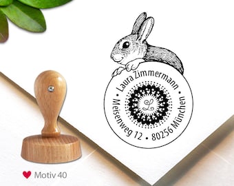 Stamps (40) - personalized, 4.8 cm, motif address stamp, rabbit, custom stamp, personalized