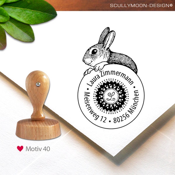 Stempel (40) - personalisiert, 4,8 cm, Motiv-Adress-Stempel, Hase, custom stamp, personalized