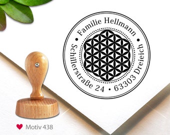 Stempel (438) - personalisiert, Adress-Stempel, 4 cm, Stempel mit Adresse, Blume des Lebens, flower of life, custom stamp, personalized