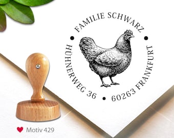 Stamp (429) - personalized, address stamp, 4 cm, family, chicken, chicken, hen, custom stamp, personalized